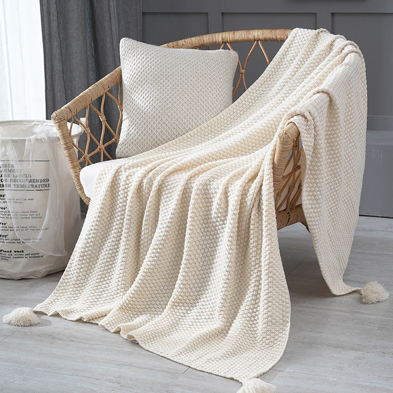 Knitted Tassel Throw Blanket