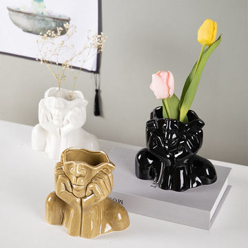 Sculpted Face Ceramic Vase